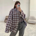 Fashionable Checkered Women's Casual Shirts Tops Cotton Polyester Blend Button Down Long Sleeve Custom Women Plaid Shirt