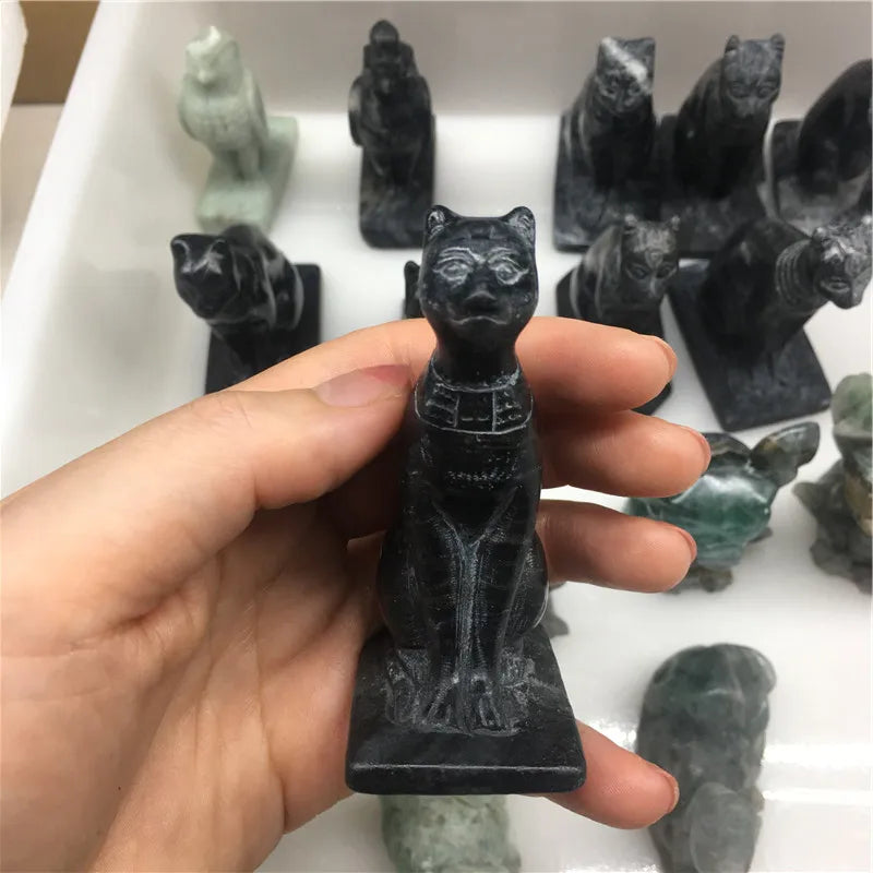 Wholesale Natural Black Obsidian Cat Crystal Animal Carving Hand Carved Black Cat Craft for Gift Purpose