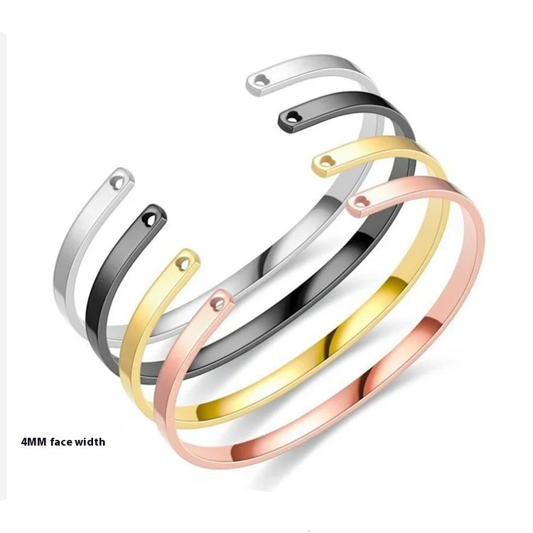 European American Cross-Border Fashion Cuff Bracelets Factory Wholesale Titanium Steel Open C-Shaped Logo Engraved Jewelry