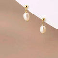YUEMOON 925 Sterling Silver Freshwater Pearl Earring Latest Design Natural Rice Drop Earrings 8 mm for Gift