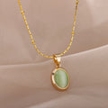 High End Non Tarnish Stainless Steel Gold Plated Chokers Necklace Fashion Green Natural Stone Pendant Necklace Colier Pour Femme