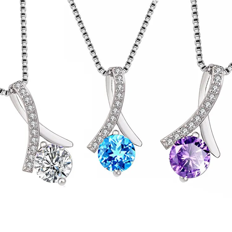SC Hot Selling Shiny Zircon Wedding Necklace Daughter Necklace Gifts Dainty Silver Plated Box Chain Heart Diamond Necklace Women