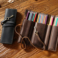 Custom Retro Pouch Purse Bag for School Luxury Roll Crazy Horse Genuine Leather Make up Cosmetic Pencil Case Creative Pen Bag