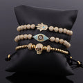 Renting Jewelry New Design Luxury CZ Pave 18 Gold Plated Skull Eye Hand Charms Women Men Macrame Adjustable Bracelet
