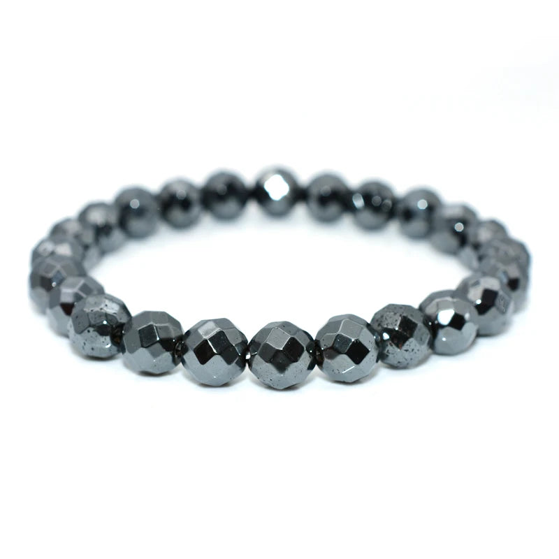 Vintage 4/6/8/10mm Faceted Hematite Beaded Bracelet for Engagement Anniversary Party Buddhism Inspired Gift or Wedding Jewelry