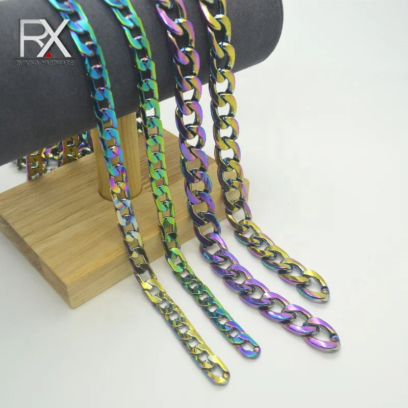 High Quality Aluminum Iron Zinc Alloy Chain Flat Face Chain Metal Key for Purse Decorative Flat NK Chain Shoulder Strap Handbag