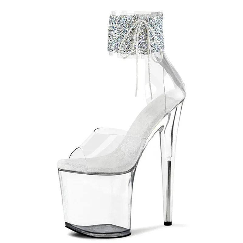 Stripper 20cm Pole Dance Transparent Peep Toe 8 Inch Nightclub Performance Bridal Thin High Heel Sexy Dancing Shoes Transvestite