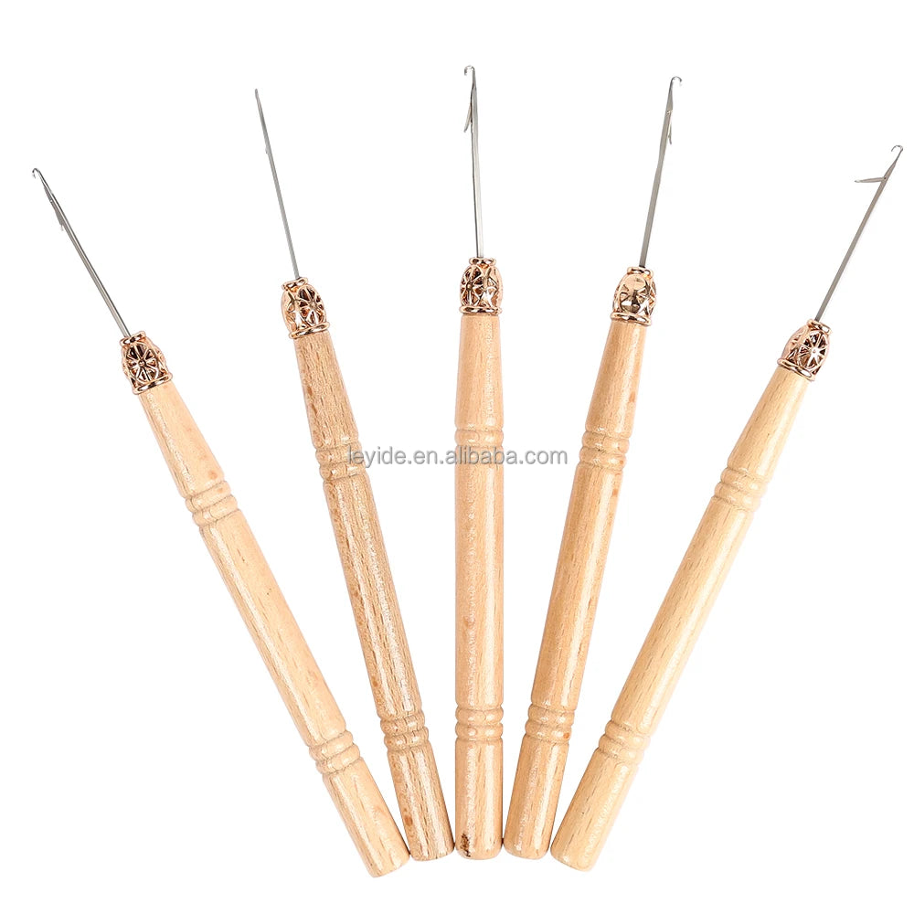AliLeader Wooden Holder Latch Hook Crochet Needle for Micro Rings Beads Feather Hair Extensions