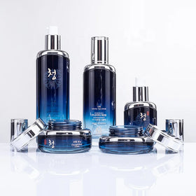 50ml/100ml Glossy Color Body Lotion Luxury Cosmetics Bottles Silver Pump Hot Stamping Aluminum Collar Glass Jar Screw Cap Set