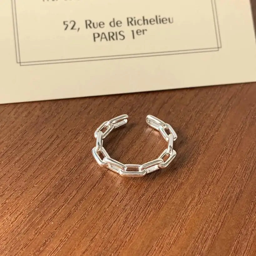 925 Sterling Silver Chain Rings Simple Chain Link Ring Open Adjustable Link Chain Ring