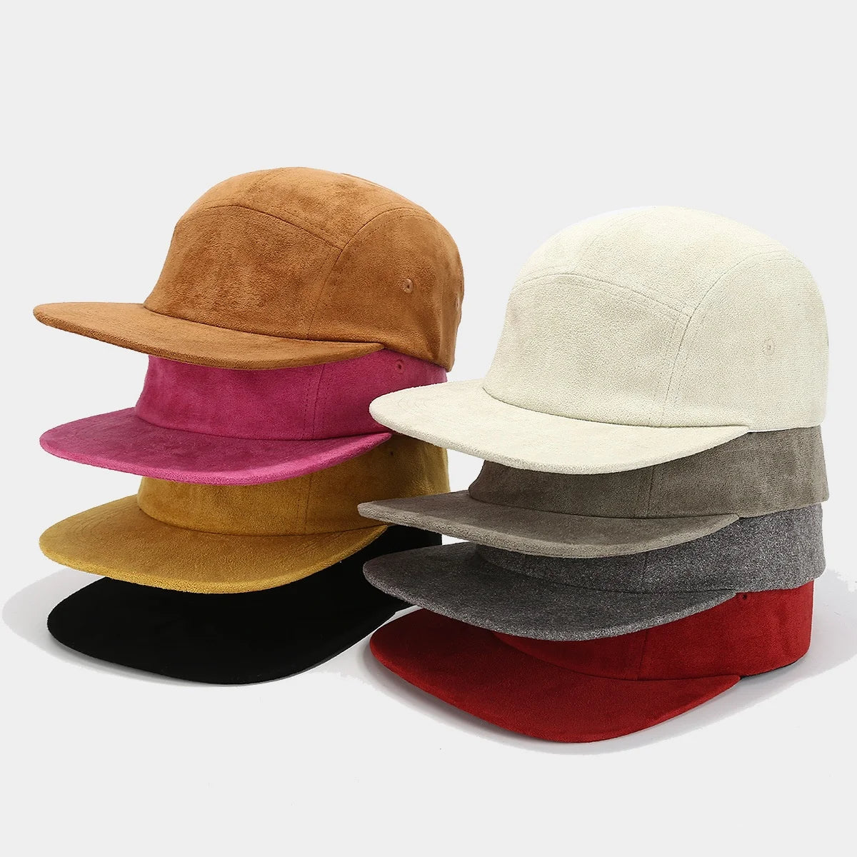 Wholesale  Retro Fashion Solid Color Vegan Suede Baseball Cap Flat Brim Unisex Trendy Hip-Hop Hat 5 Panels Hat Snapback Cap