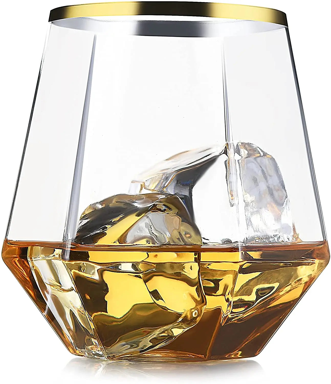 Reusable Diamond Shaped Plastic Stemless Wine Glasses Disposable 12 oz Gold Rim Plastic Wine Whiskey Cups Shatterproof Recycled