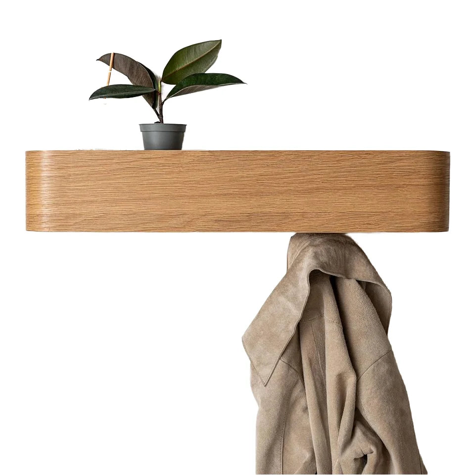 Wall-Mounted Coat Rack Solid Wood Veneer Panel with Double Tiers for Hanging Hidden Wall Hooks