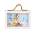 Decorative Rectangle Wooden Shadow Money Box for Saving White Saving Box for Coins with Leather Handle
