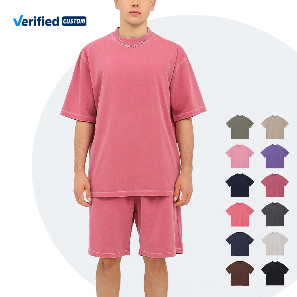 Wholesale Vintage Style 100% Cotton Short Sleeve Oversize T-Shirt Heavy Washed 250G Solid Color for Plus Size Men Blank Jersey