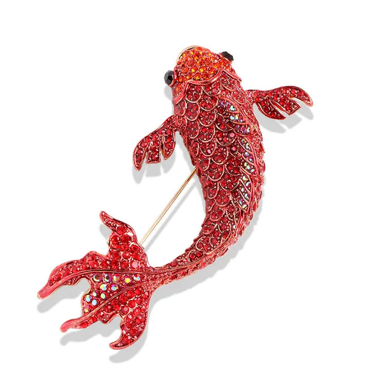 Popular High End Brooches  Red Koi Water Diamond Brooch Coat Carp Festival Accessories Pins