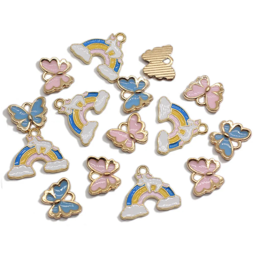 Cute Rainbow Butterfly Cloud Beautiful Bead Metal Kawaii Miniature Jewelry Pendant Beads Accessory
