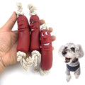 Cute Smiley Face Red Rubber Sausage Healthy Chewing Latex Dogs Bite Cotton Rope Toy for Small Medium Puppy Pet Supplies