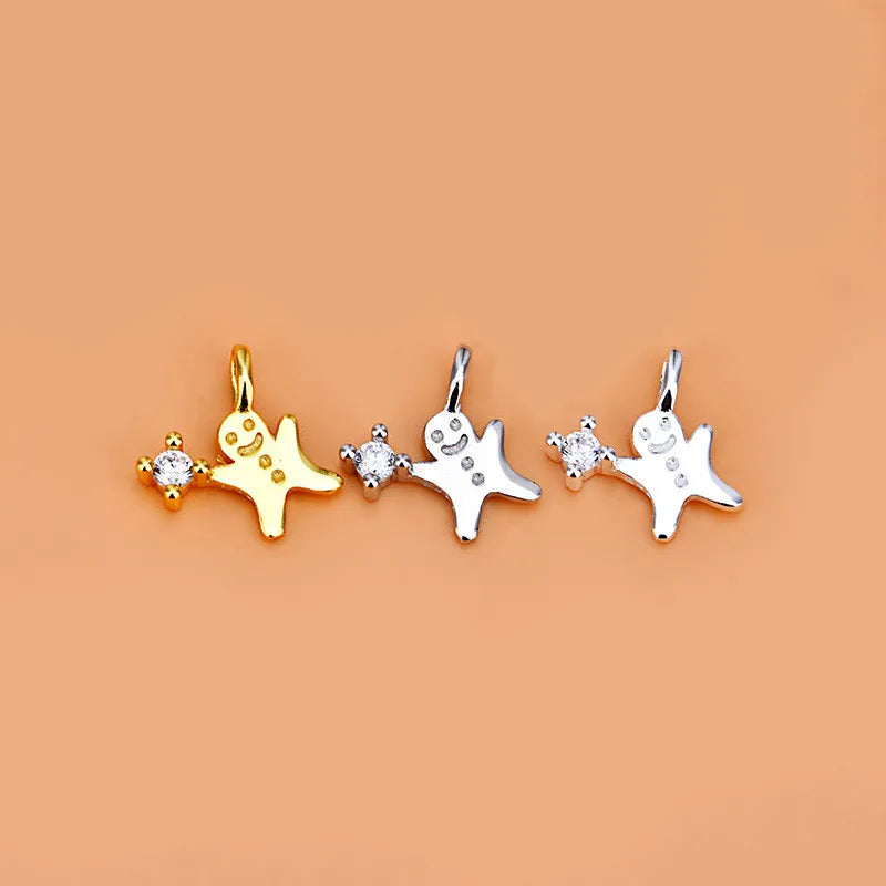 New 925 Sterling Silver Christmas Gingerbread Man Charm Necklace Making Pendants