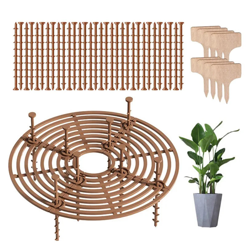 Indoor Outdoor 4Pcs Anti-rollover Flower Pot Grid Plant Protectors Set Flower Planter Soil Cover with 8 Wooden Plant Tags