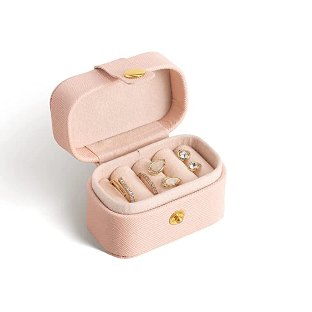 Wholesale Luxury Handmade PU Leather Jewelry Travel Case Button Closure Portable Fashion Storage Box for Rings Earrings