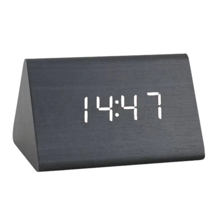 EMAF Home Decor LED Display Voice Controlled Digital Living Room Table Triangle Desk Big Electric Desktop Alarm Wood Clock