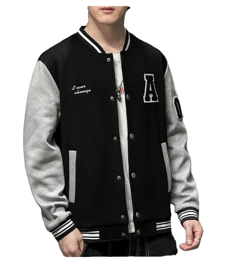 Men's Blue and White Baseball Ins Jacket