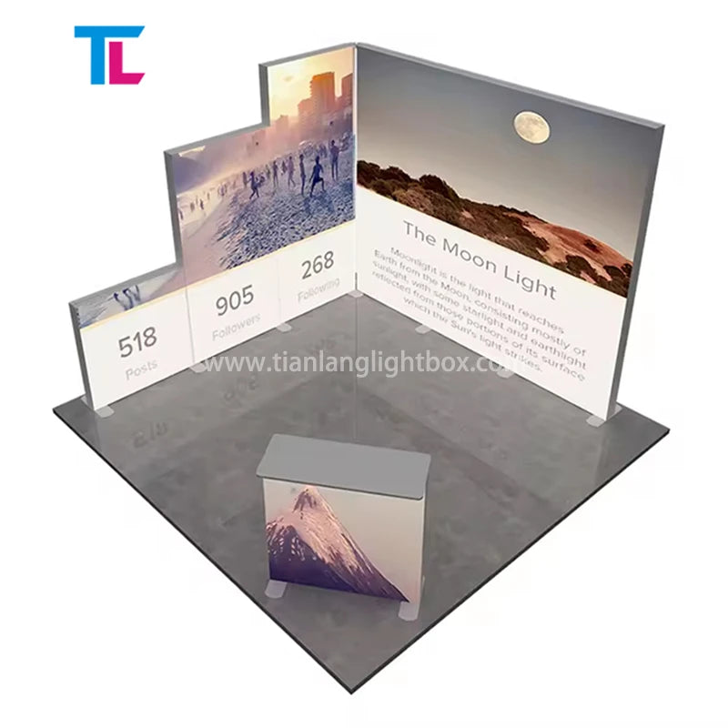 TianLang Easy Set up Reusable Portable Modular Indoor Exhibition Advertising Backlit Trade Show Display Light Box 10x20ft MegaBDM