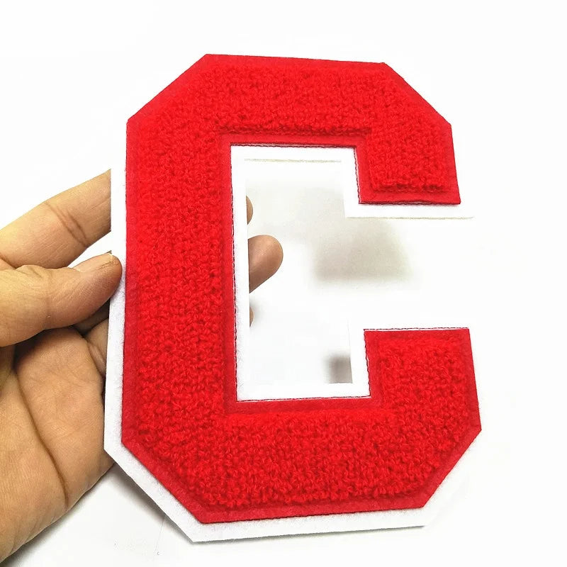 Famous OEM Custom C Alphabet Letter College Style Eco-Friendly Embroidered Felt Chenille Sew-on Patches for Coat Fabric