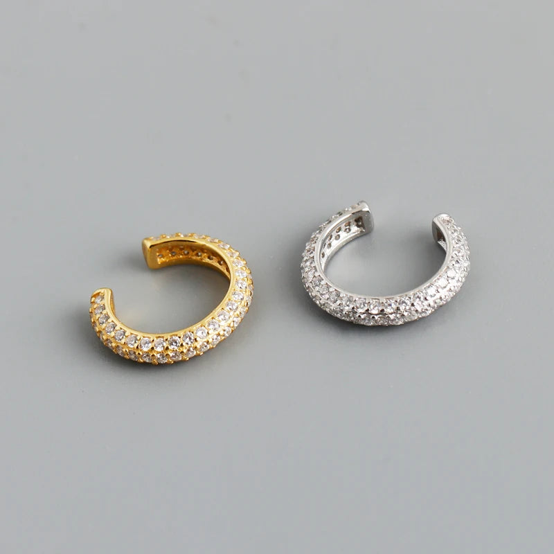 NEW Fashion High Quality Jewelry 925 Sterling Silver Full Shiny Cz Diamond Ear Cuff in 18k Gold Plated Earring for Women