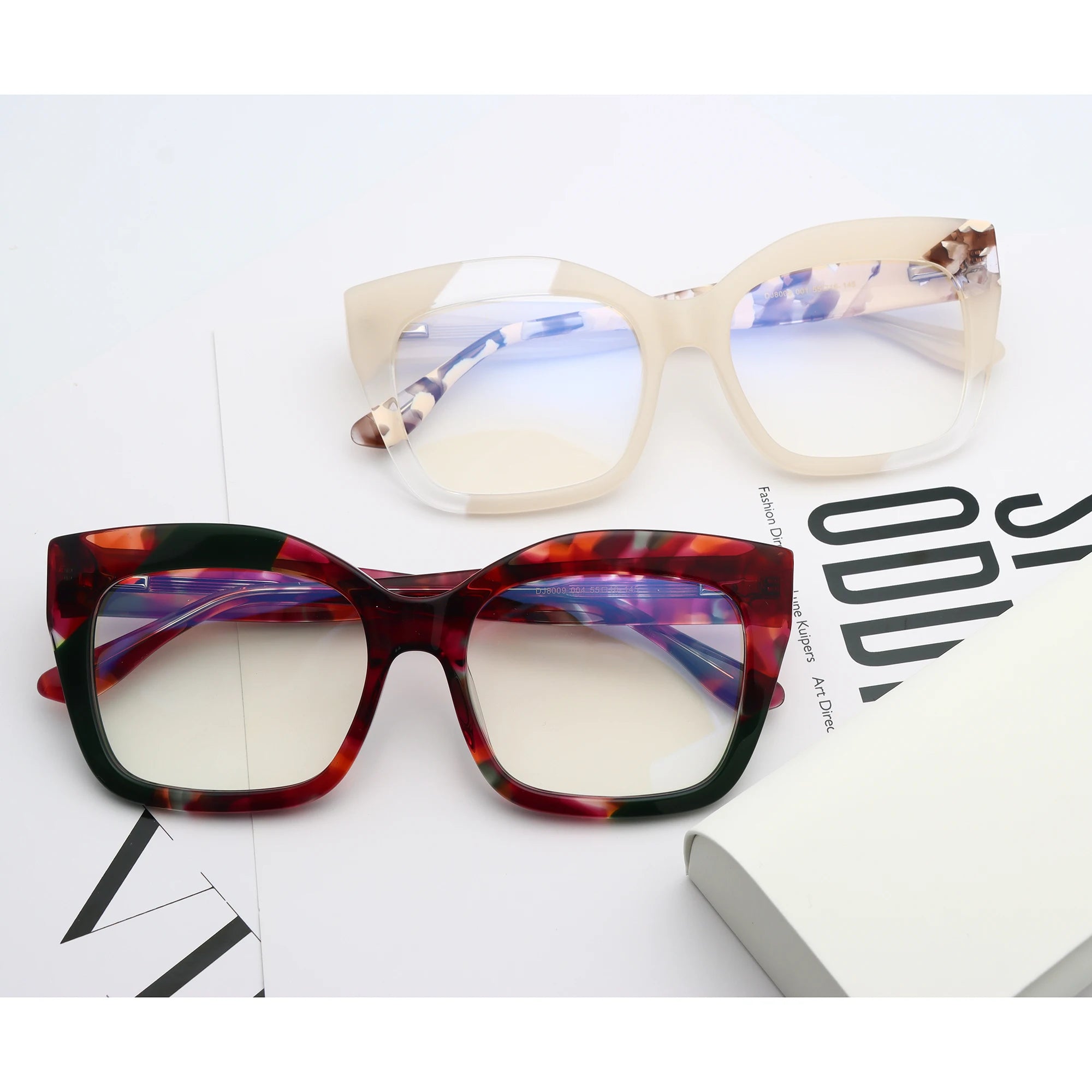 Fashion Designer Women's Prescription Glasses Handmade Square Acetate Frames for Reading Colored PC Lens Square Optical Glasses