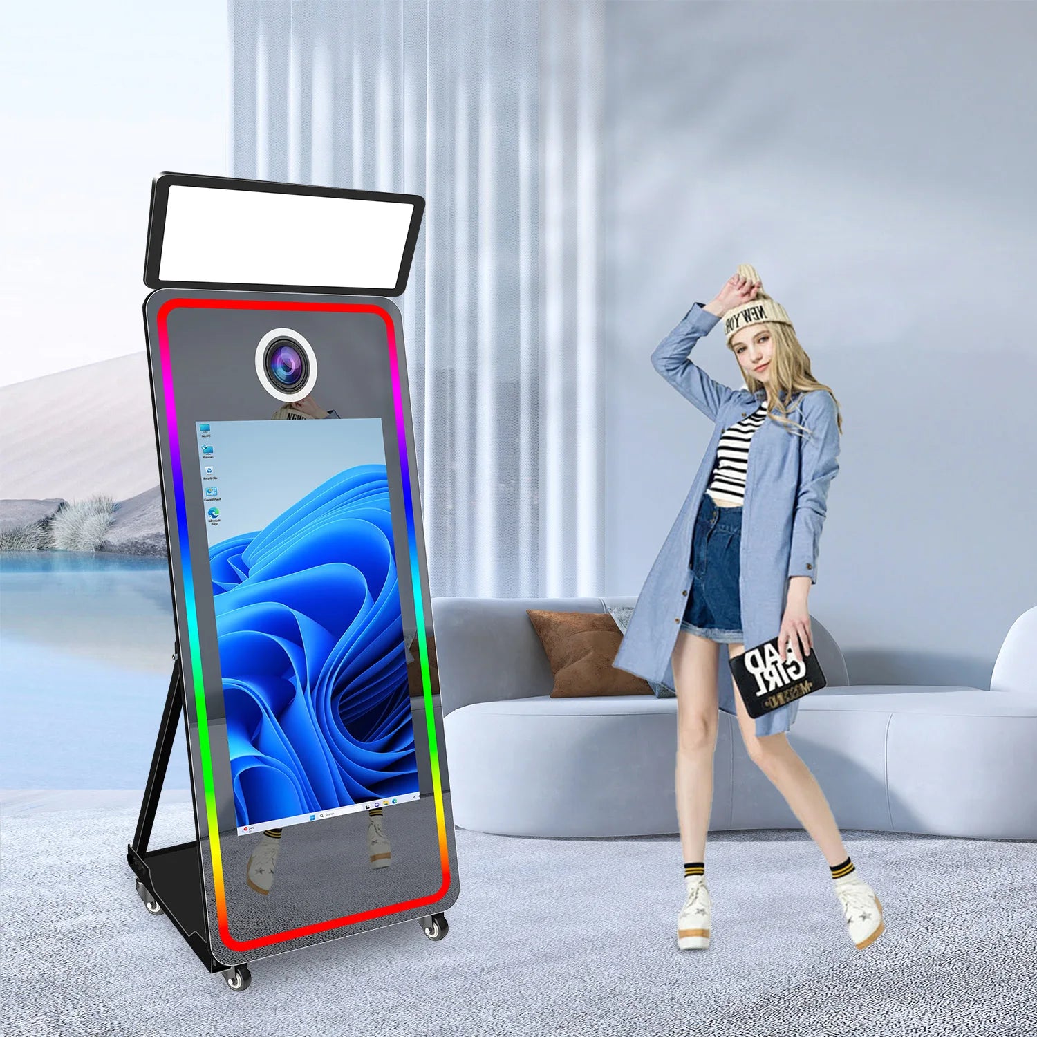 Absorbing Magic Mirror Photo Booth Touch Screen Portable Selfie LED Frame Mirror Photobooth Machine for Party and Wedding
