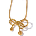 Premium Gold Snake Bone Necklace Non Tarnish Stainless Steel Necklace Elegant Round Bead Pendant Bow Necklace Gifts for Women