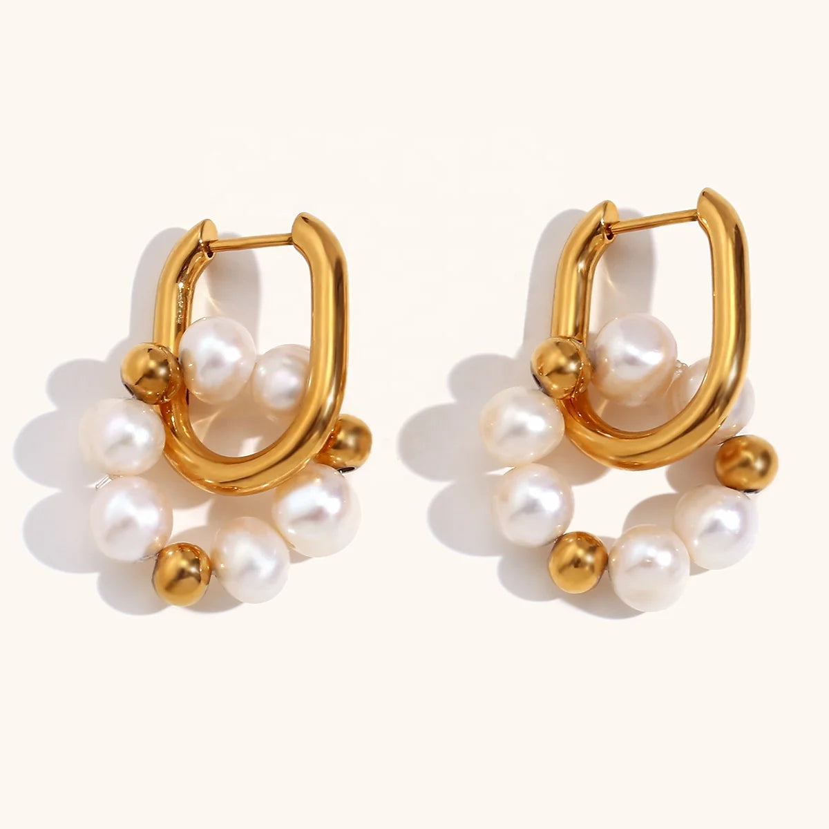 Dingran Fashion Women Jewelry U Shape Fresh Water Pearl Earring Gold Plated Jewelry Joyas Chapadas En Oro