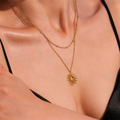 Romantic Stainless Steel Sun Pendant Necklace Gold Plated Women's Sun Flower Choker Necklace