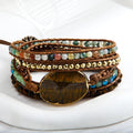 Summer Fashion Bohemian Ethnic Style Natural Stone Crystal Glass Beaded Weaving Wax Rope Bracelet Adjustable Wrap Bracelet