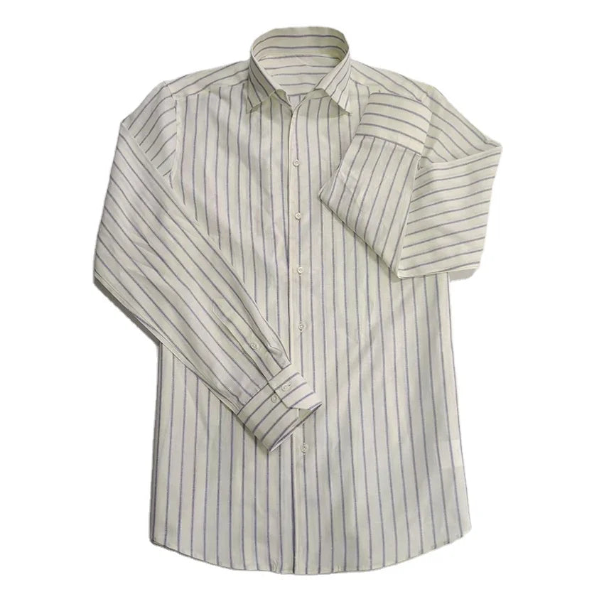 Oem Custom Logo Design Striped Long Sleeve Breathable Anti-Wrinkle Cotton Casual Shirts for Men Spring Season