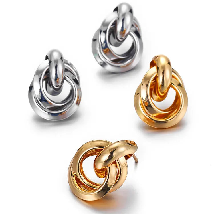 SC Wholesale Korean Style Twist Tube Stud Earrings Women Personalized Geometric Double Circle Interlock Infinity Drop Earrings