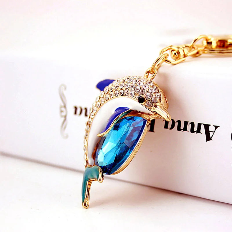 Color Diamond Sea Dolphin 3d Metal Keychain Cute Cartoon Rhinestones Pendant Small Gift Alloy Key Chain for Buckle