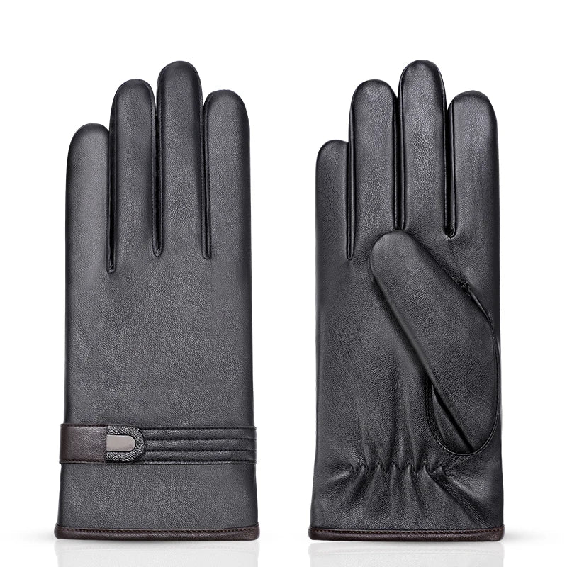 New Design Thermal Thicken Running Gloves Men PU Leather Gloves