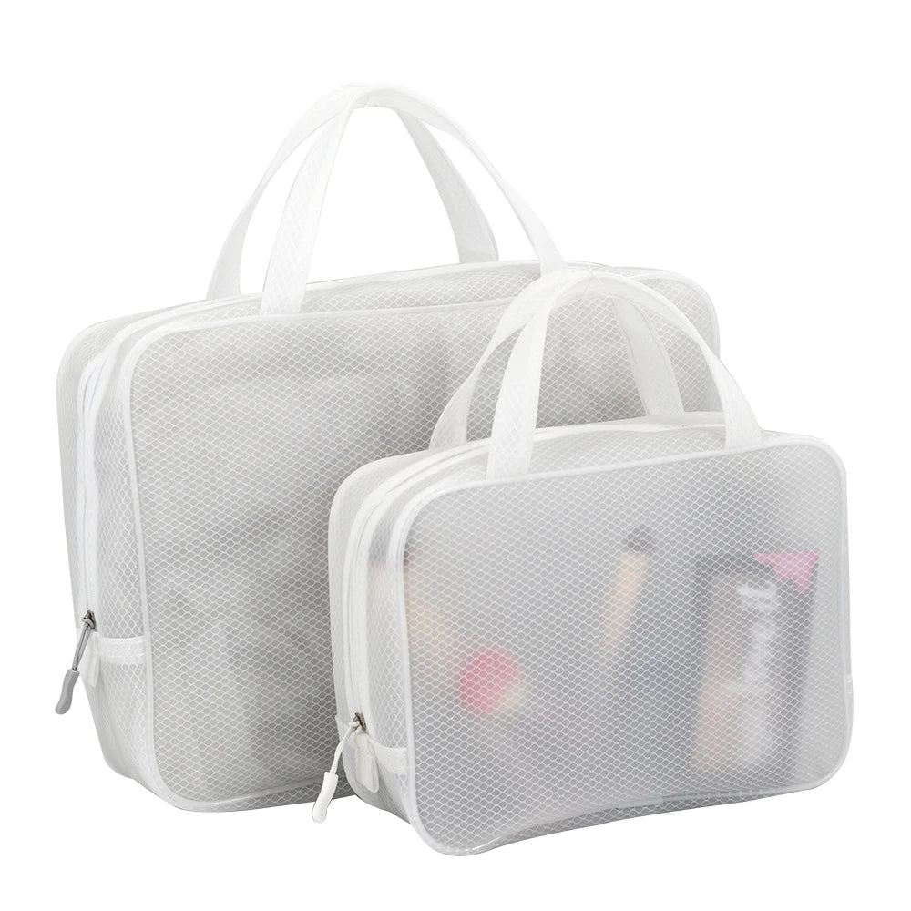 Travel Zipper Cosmetic Bag Blank Light Weight Large Capacity Frosted PVC EVA Mesh Hand Make up Toiletry Storage Bags Suit Case