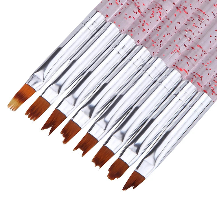 Felice Kolinsky Hair Acrylic Handle Nail Art Design Pen Manicure Painting Tools French Gel Polish Brush Set (8-Piece Pink/Green)