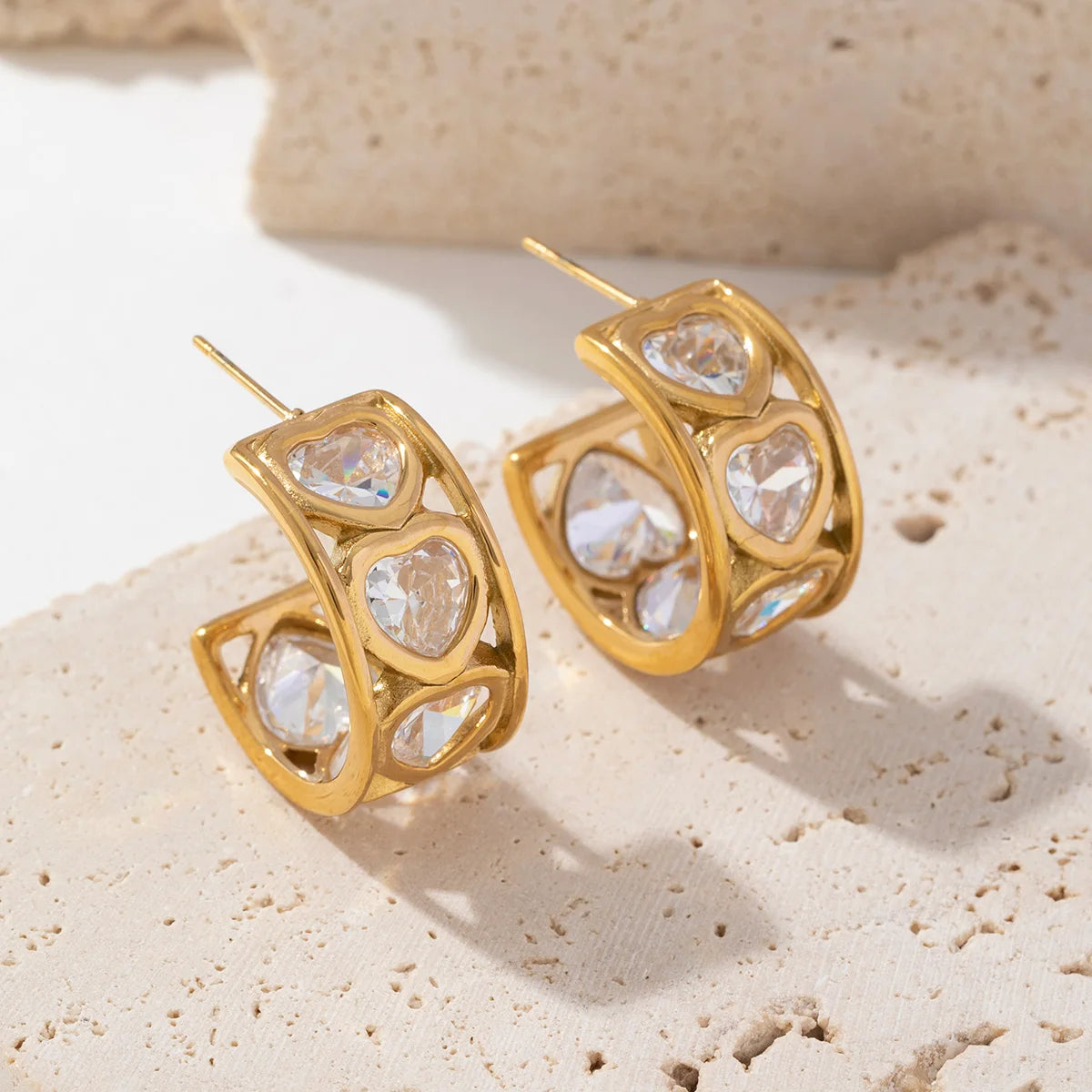 316l Stainless Steel Custom Cz Diamond Crystal Jewel Huggie Hoop Heart Earings Jewelry Women