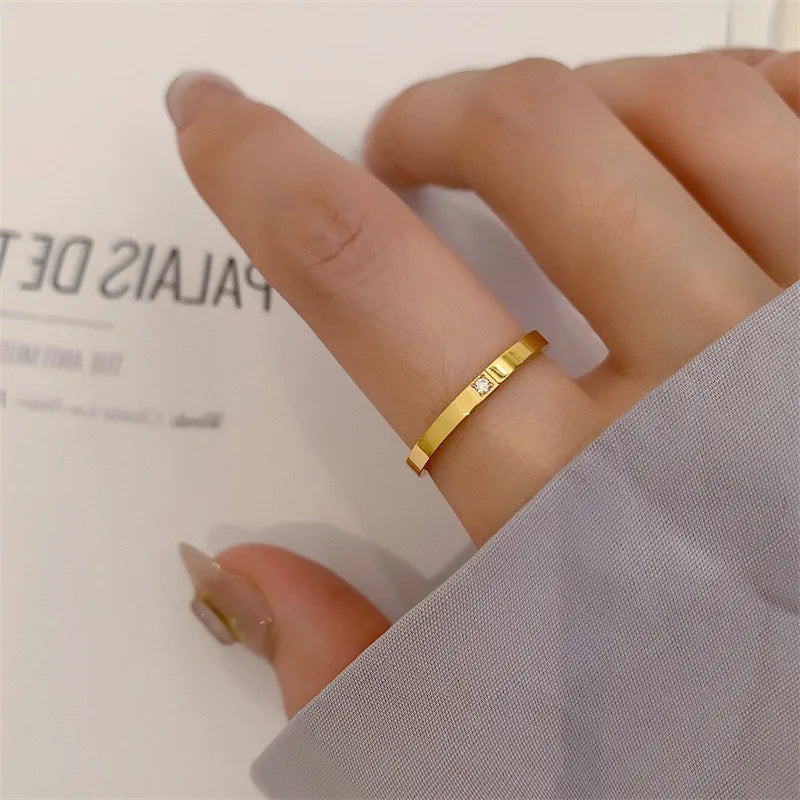 Dainty PVD 18K Gold Plated Stainless Steel Single Cubic Zirconia Diamond Stacking Thin Ring for Women