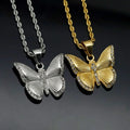 Vintage Waterproof Jewelry Stainless Steel Rhinestone butterfly Pendant Necklace