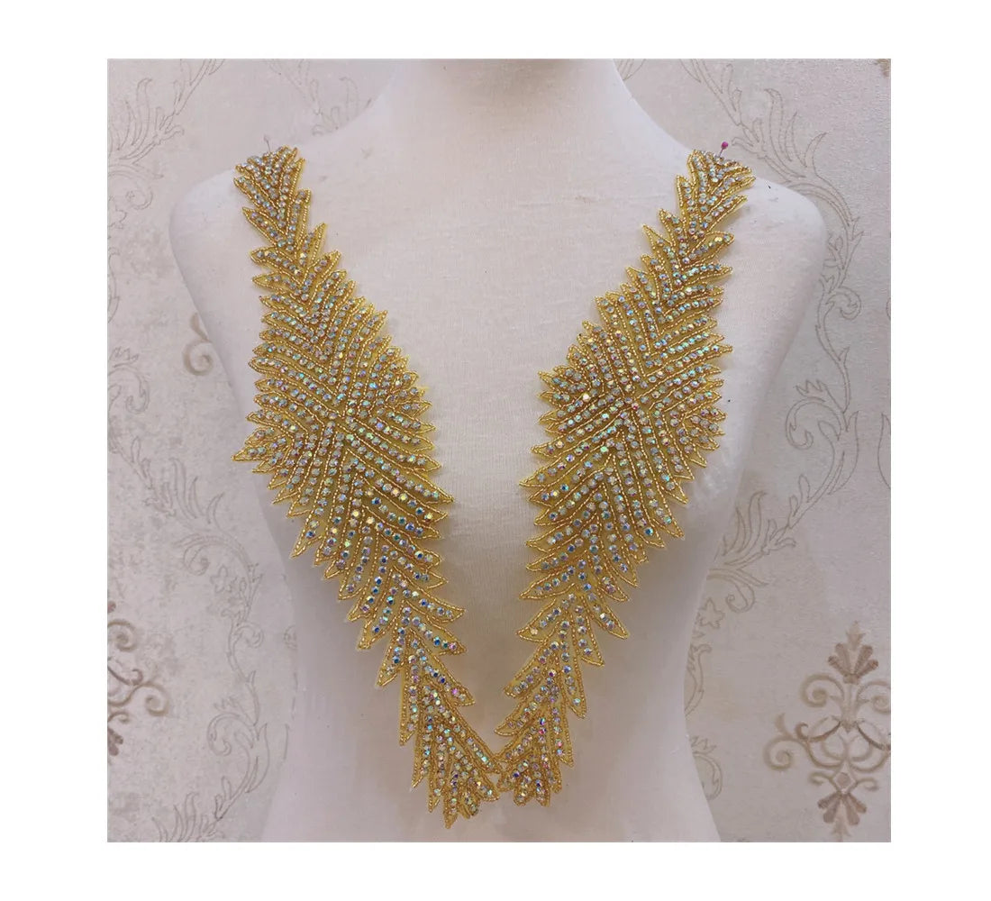 Handmade Crystal  Rhinestone Patches Iron on Bridal Sash Belt Trim for Wedding Dress Decoration