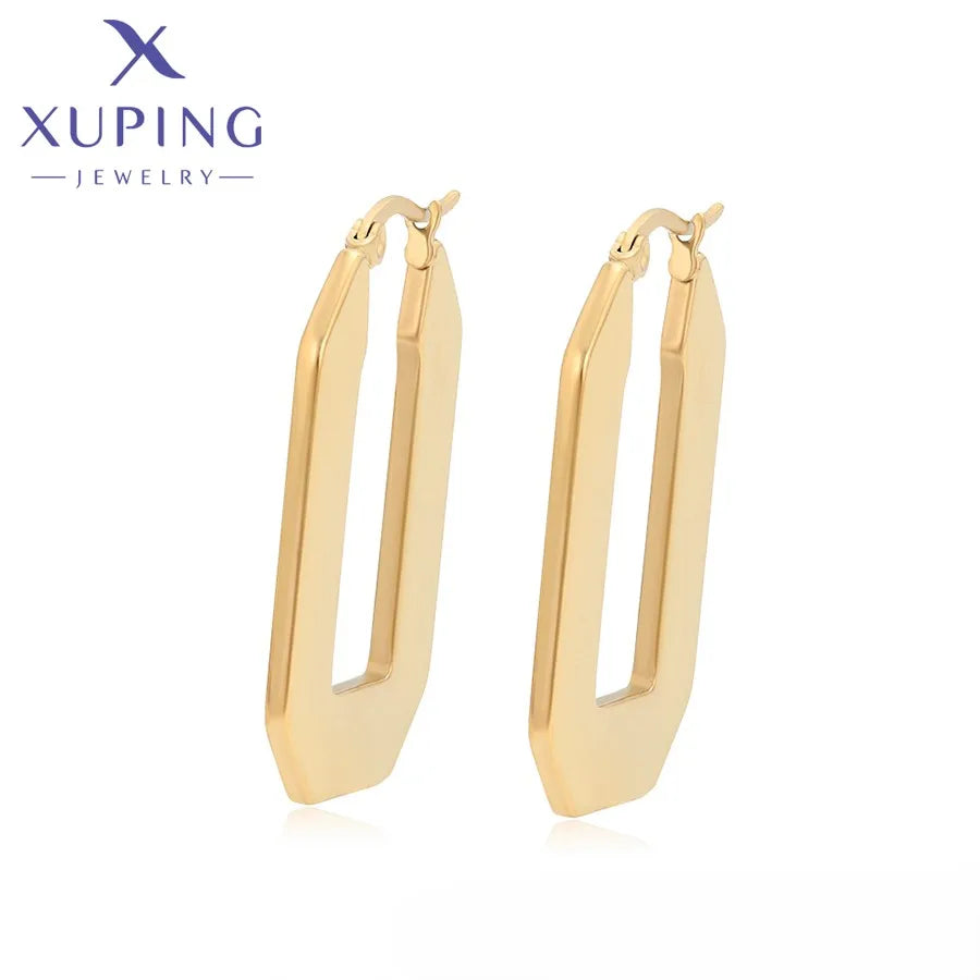 T000908698 XUPING JEWELRY 14K Gold Color Simple Luxury Stainless Steel Hoop Wholesale Hypoallergenic Indian Flat Back Earings