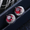 Huitan Exquisite Bling Bling Coloful Round Gems Zircon Stud Earrings Lady Girls Cubic Silver Classic Earrings Women