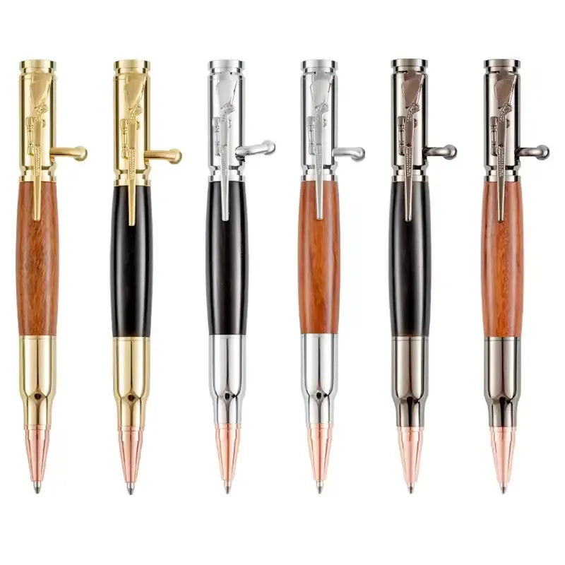SHULI New Luxury Metal Ballpoint Gun Pen Solid Wood Brass Bolt Action Creative Gift Metal Ball Pen With Custom Logo