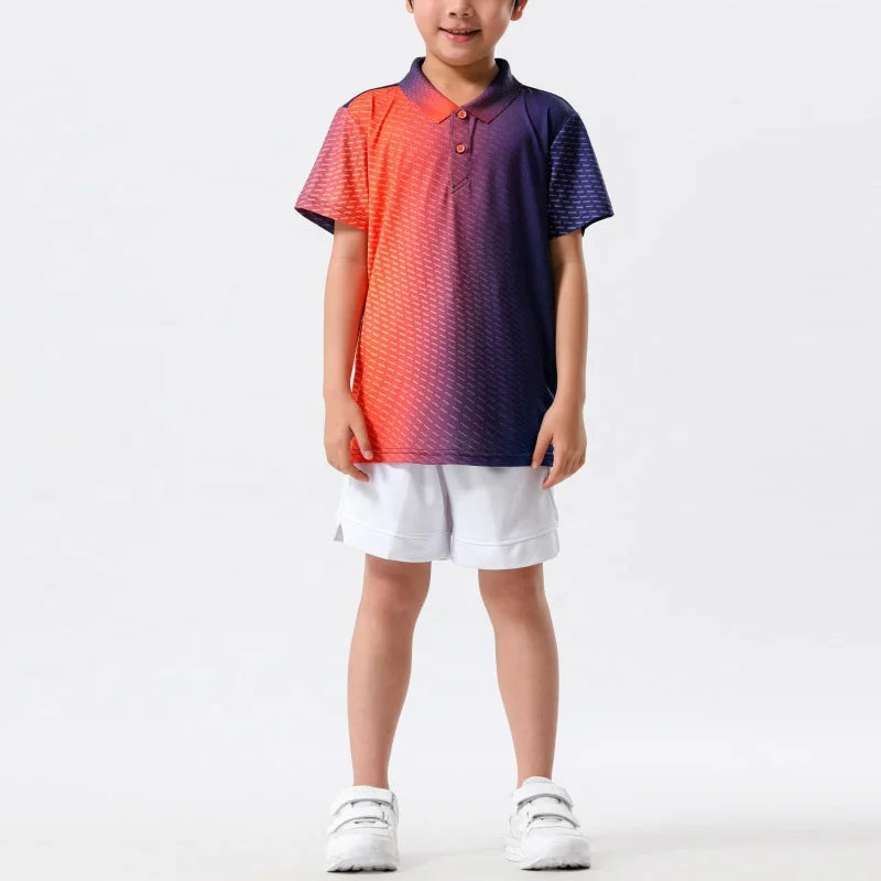 Digital Printed Sublimation Children's Table Tennis & Badminton Polo Collar Short Sleeve 100% Polyester Quick Dry Anti-UV Shirts